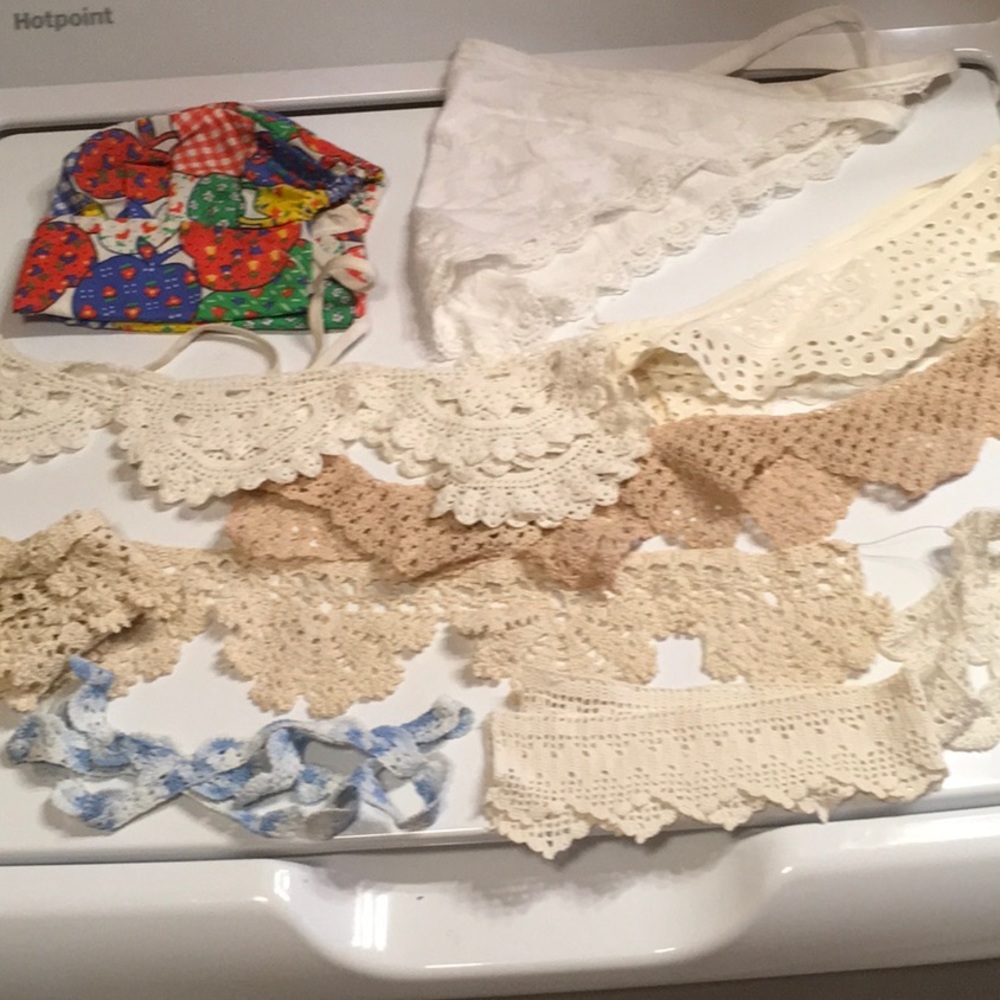 2 Bonnets and Assortment of Lace Collars